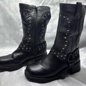 Steve Madden Valent Girls Black Leather Square Toe Studded Biker EBS933 Size 5